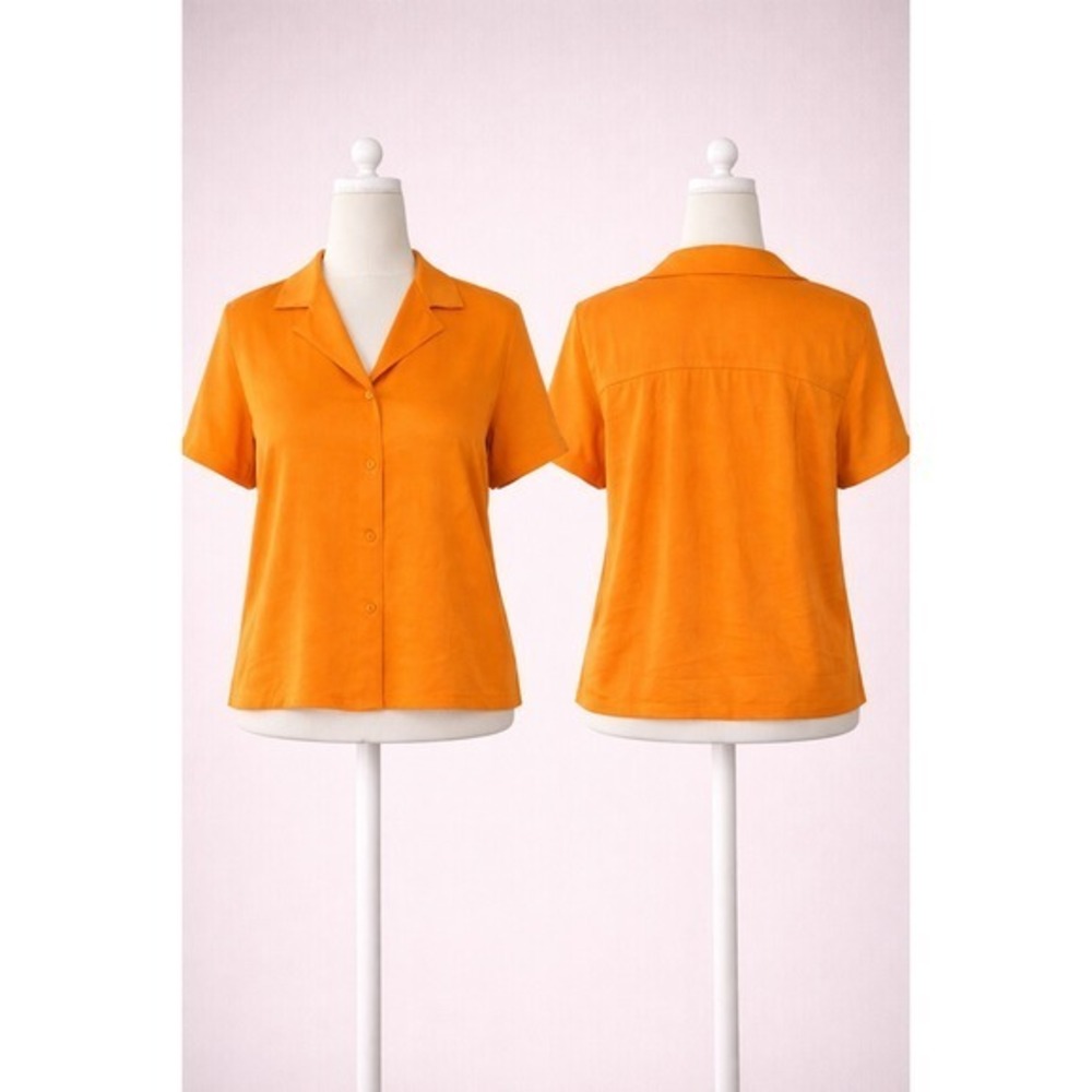 Ralph Loren Club‎ Monaco Vibrant Yellow Orange Collared Button Blouse Small